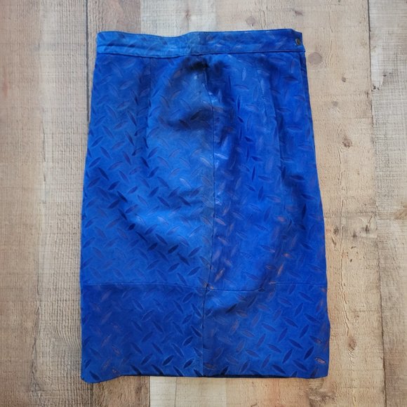 Andrew Marc Blue Suede Leather Cut Out Skirt 10 - Picture 4 of 16